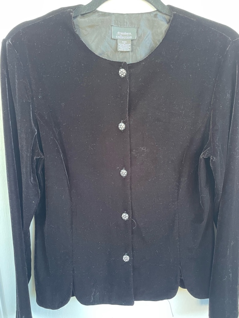 dressbarn Collection Black Velvet Jeweled Button Jacket